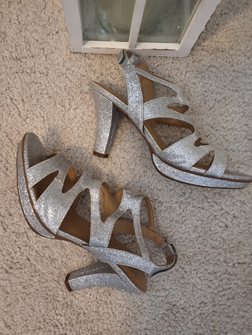 Naturalizer, 8Medium, Woman's Silver Glitter Strappy High Heel Sandals - Picture 8 of 8